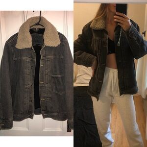 ZARA washed Denim black Sherpa Lined Winter Jacket M/L